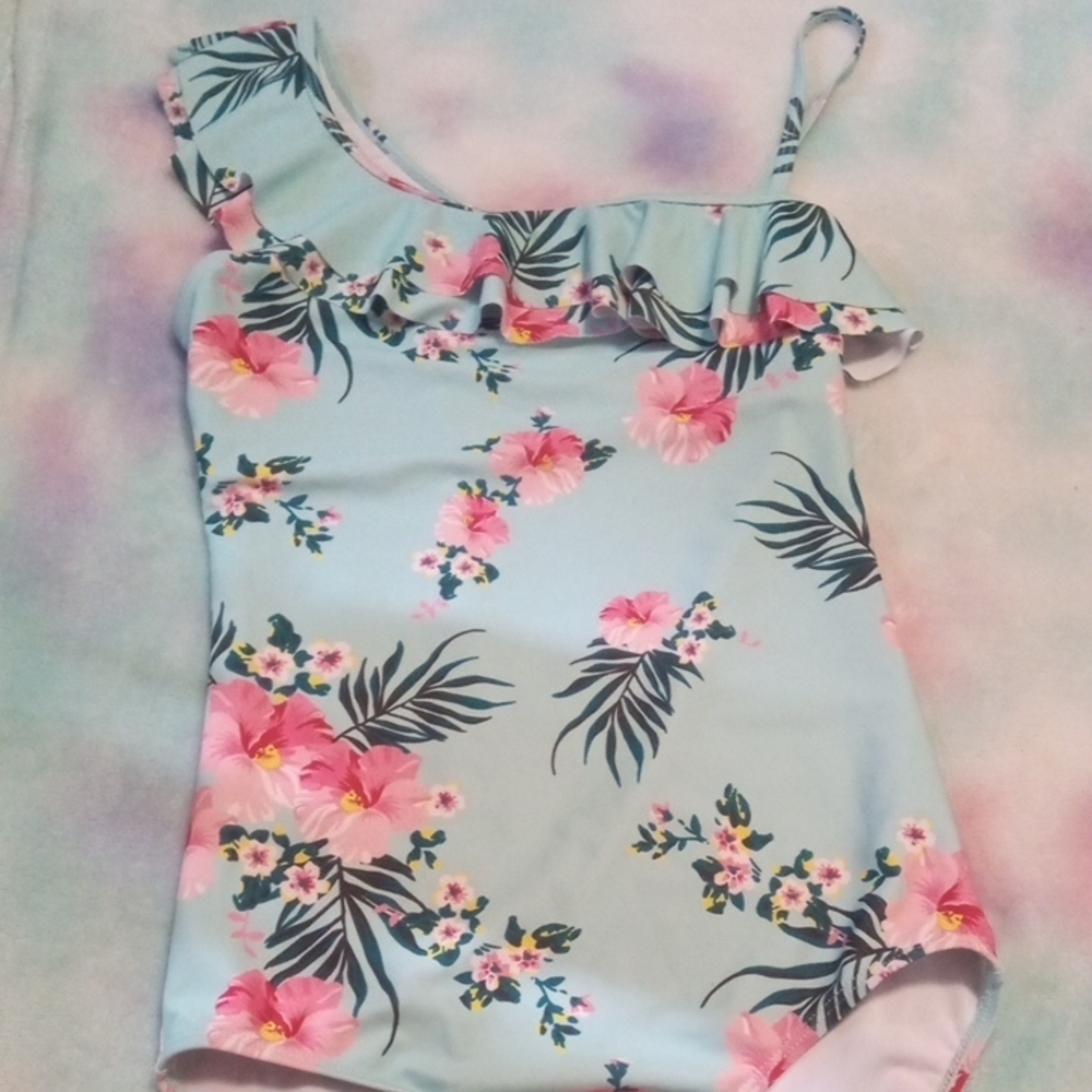 Floral Ruffle One-Shoulder Swimsuit